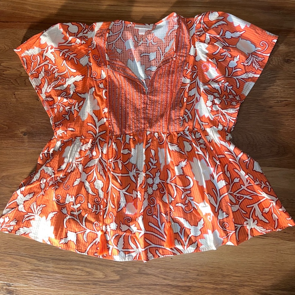 Knox Rose Orange and White Patterned Blouse